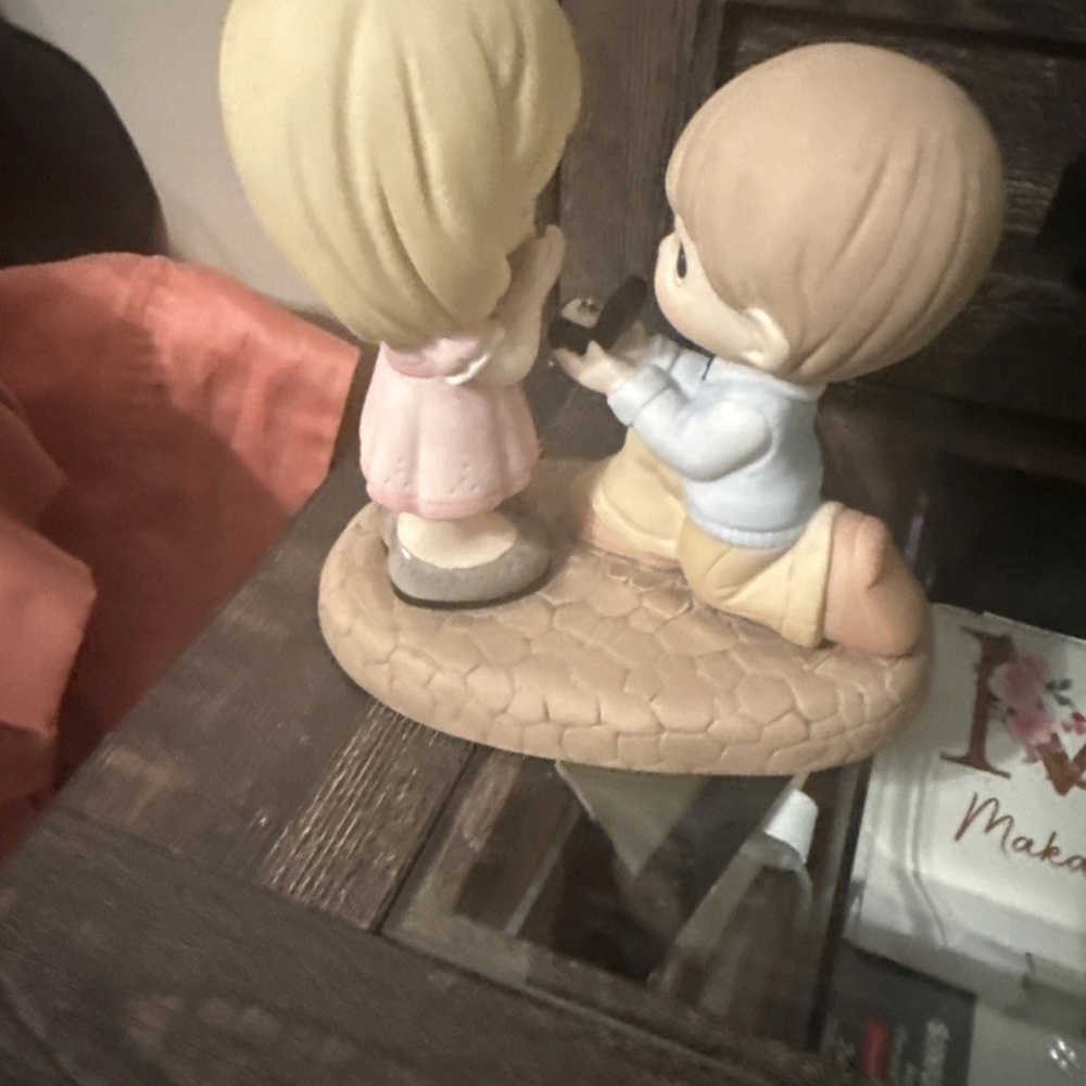 Precious Moments Figurine Boy in Blue Proposing to Girl in Pink